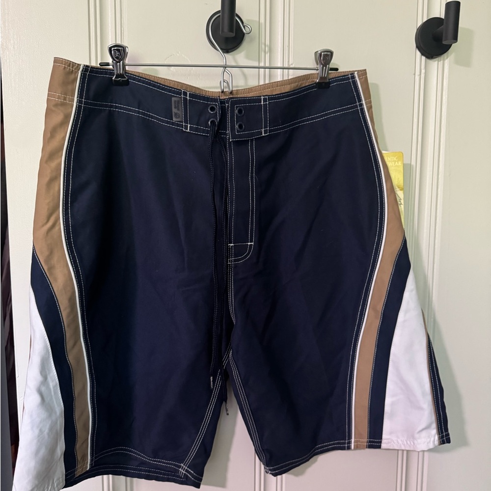 Beach Rays Navy and Tan Swim Trunks